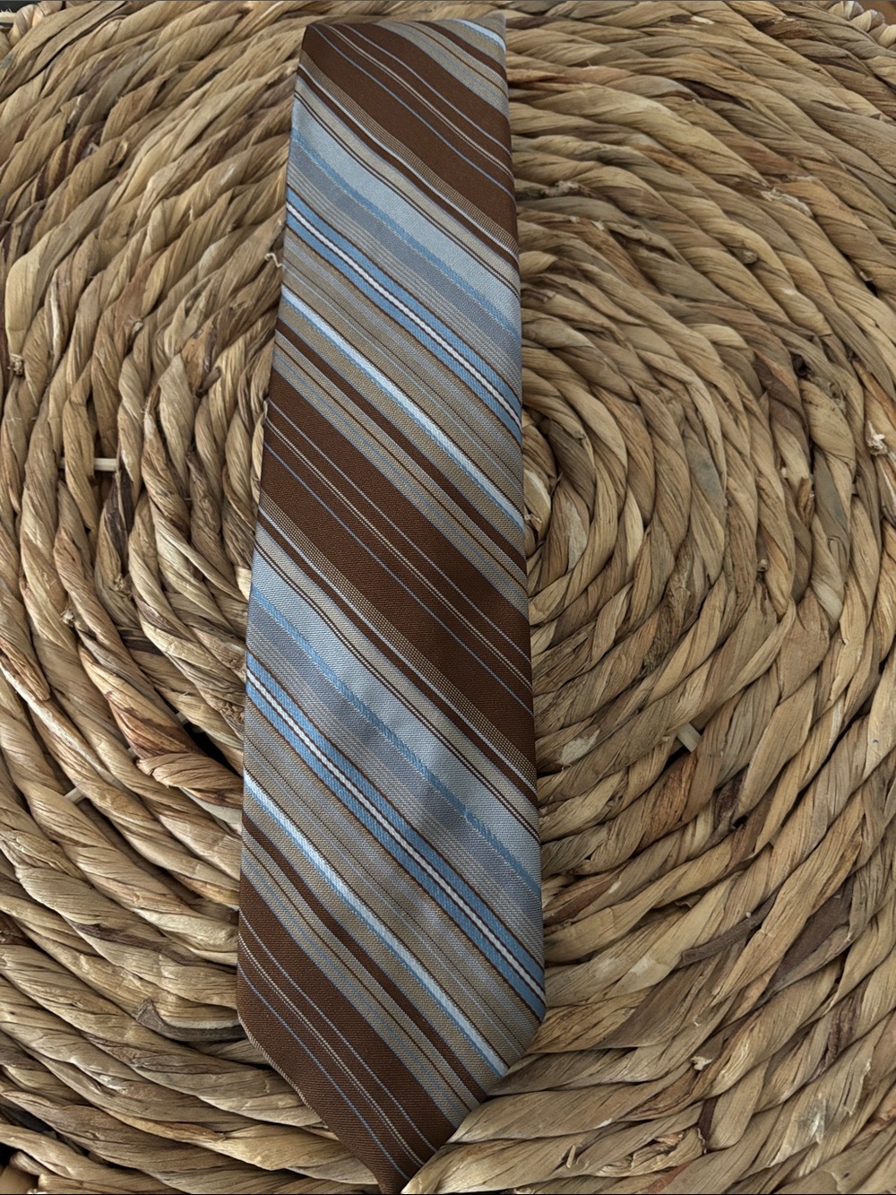 Brown and Light Blue Striped Men's Tie - Classic Office Style